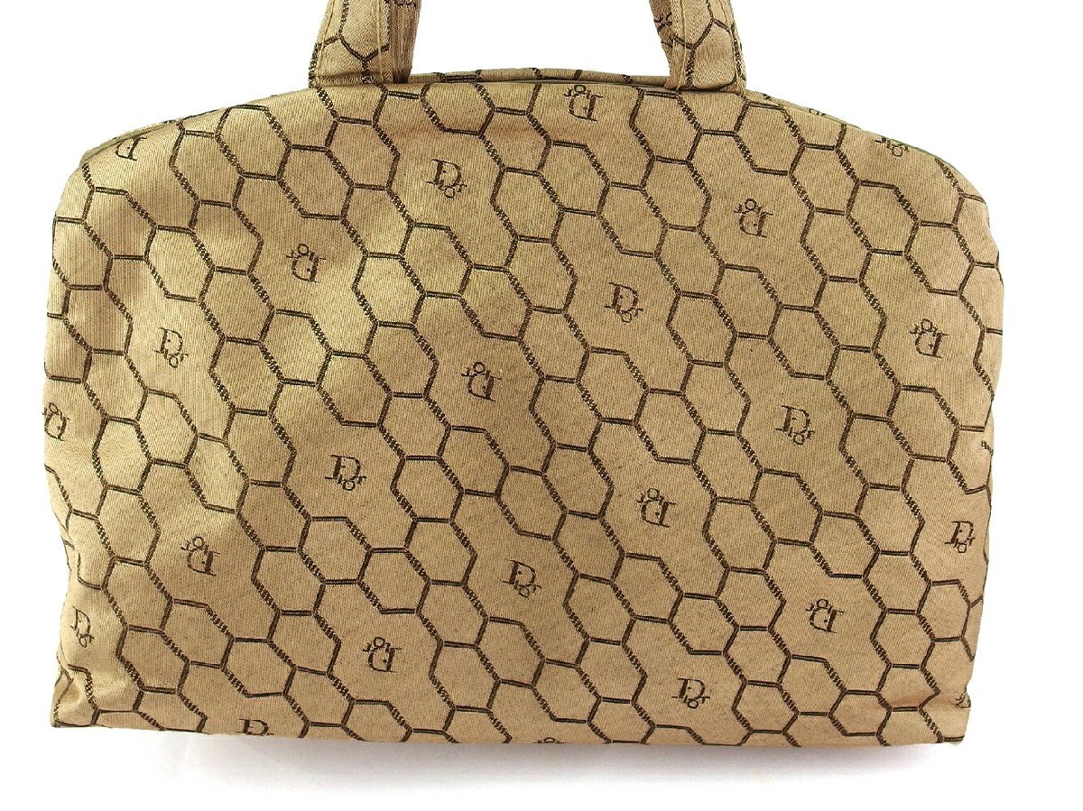 ディオール Dior ハンドバッグ ハニカム柄 オールドディオール ベージュ ブラウン ゴールド レディース 中古