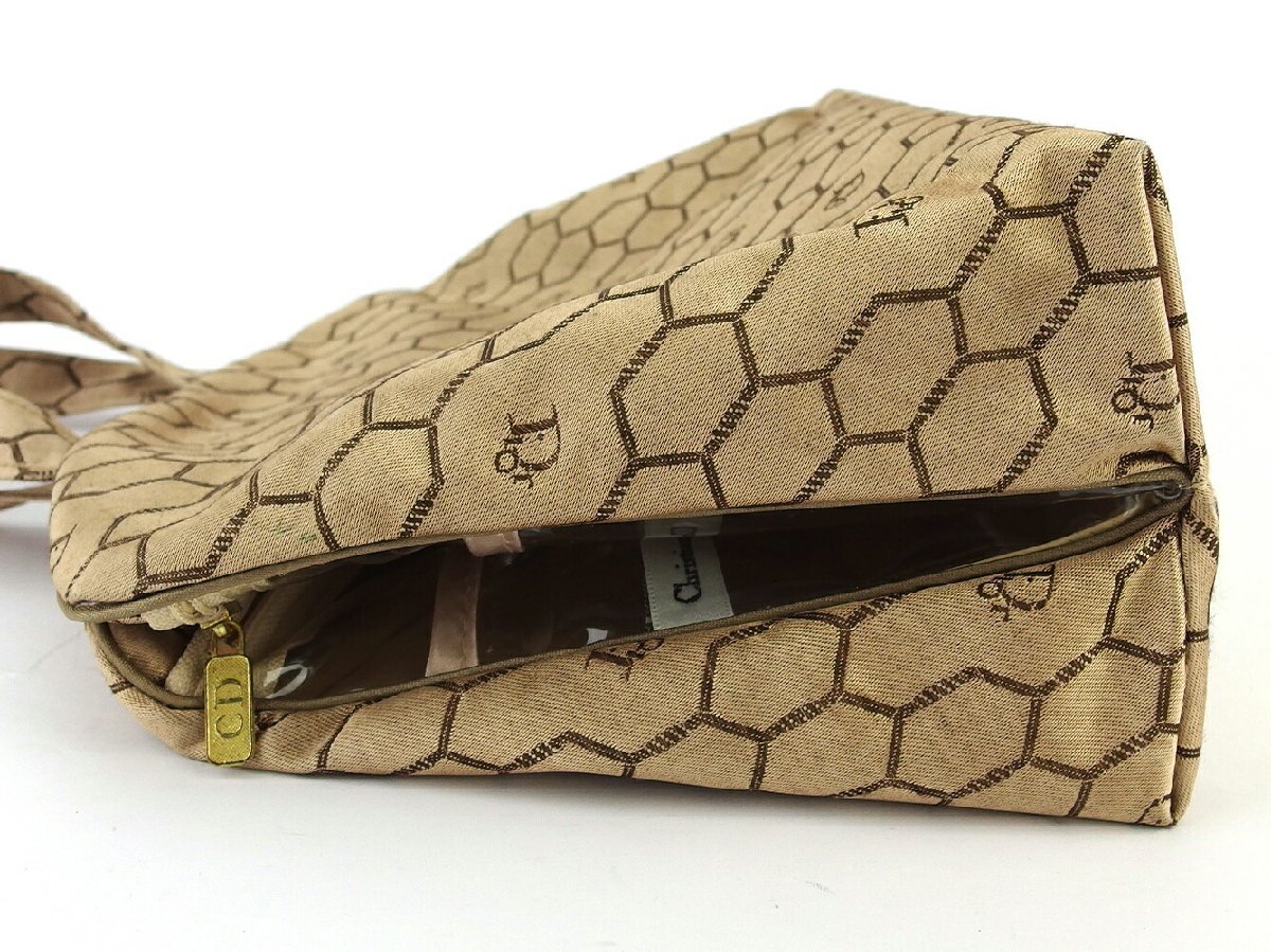 ディオール Dior ハンドバッグ ハニカム柄 オールドディオール ベージュ ブラウン ゴールド レディース 中古