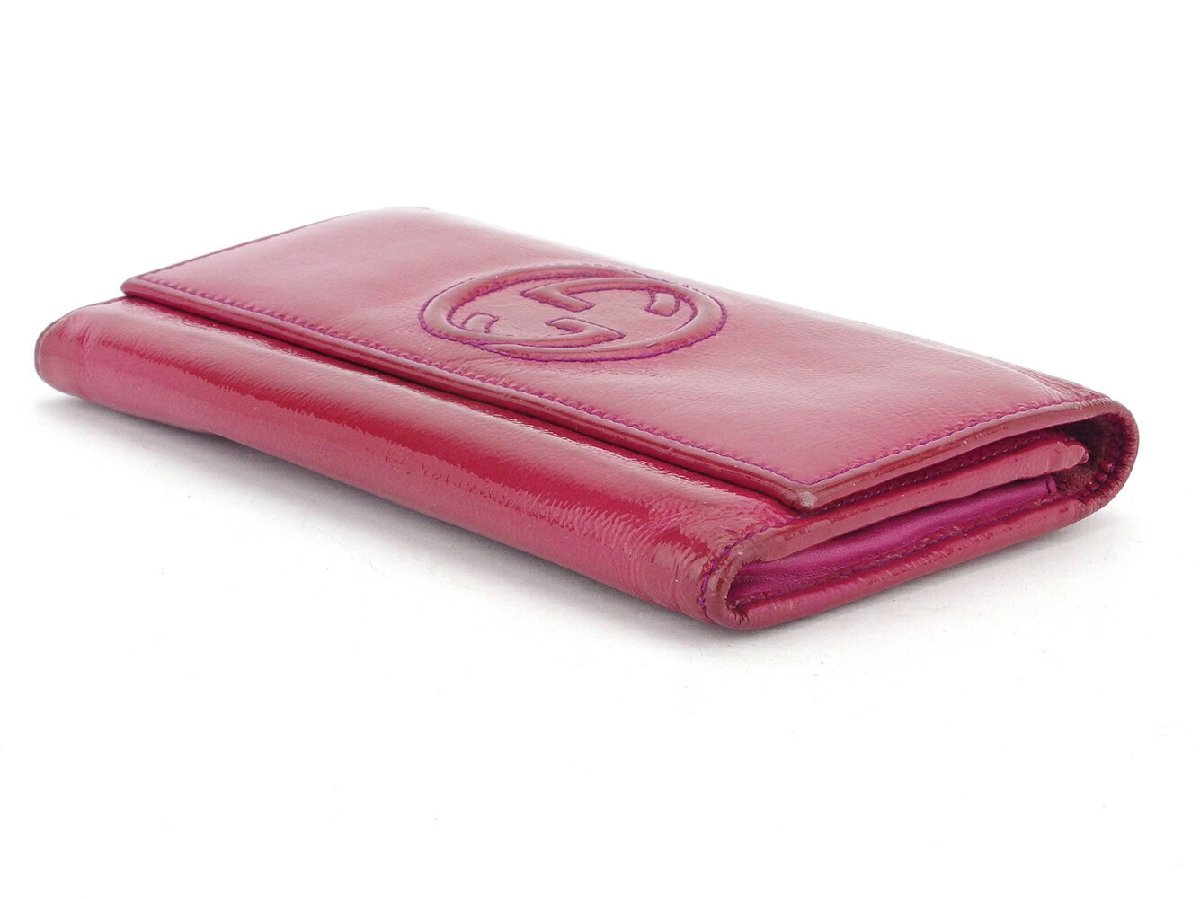 グッチ GUCCI 長財布 インターロッキング ピンク レディース 中古
