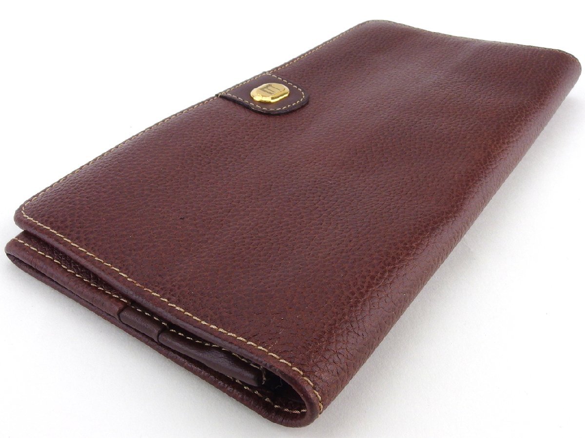 ダンヒル Dunhill 長財布 ロゴプレート ブラウン ゴールド レディース 中古