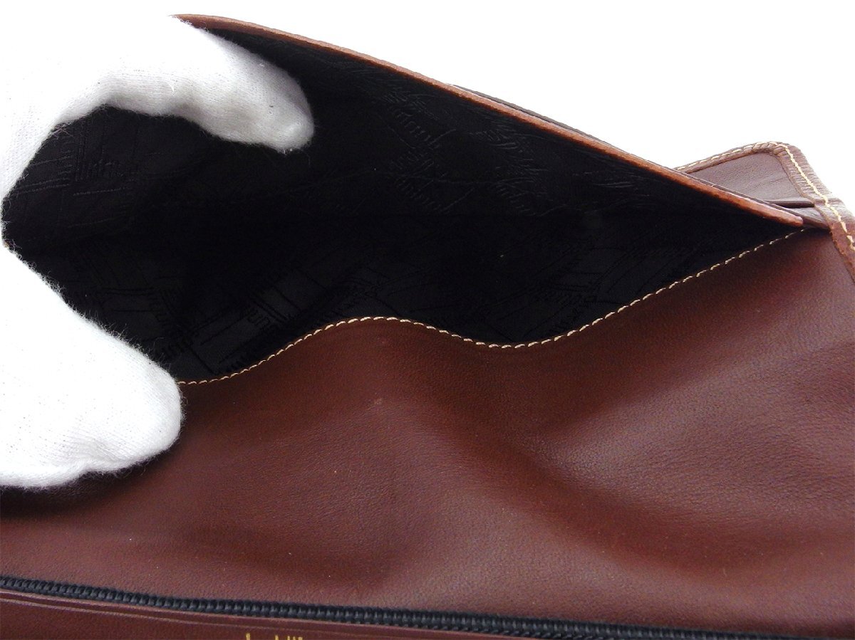 ダンヒル Dunhill 長財布 ロゴプレート ブラウン ゴールド レディース 中古