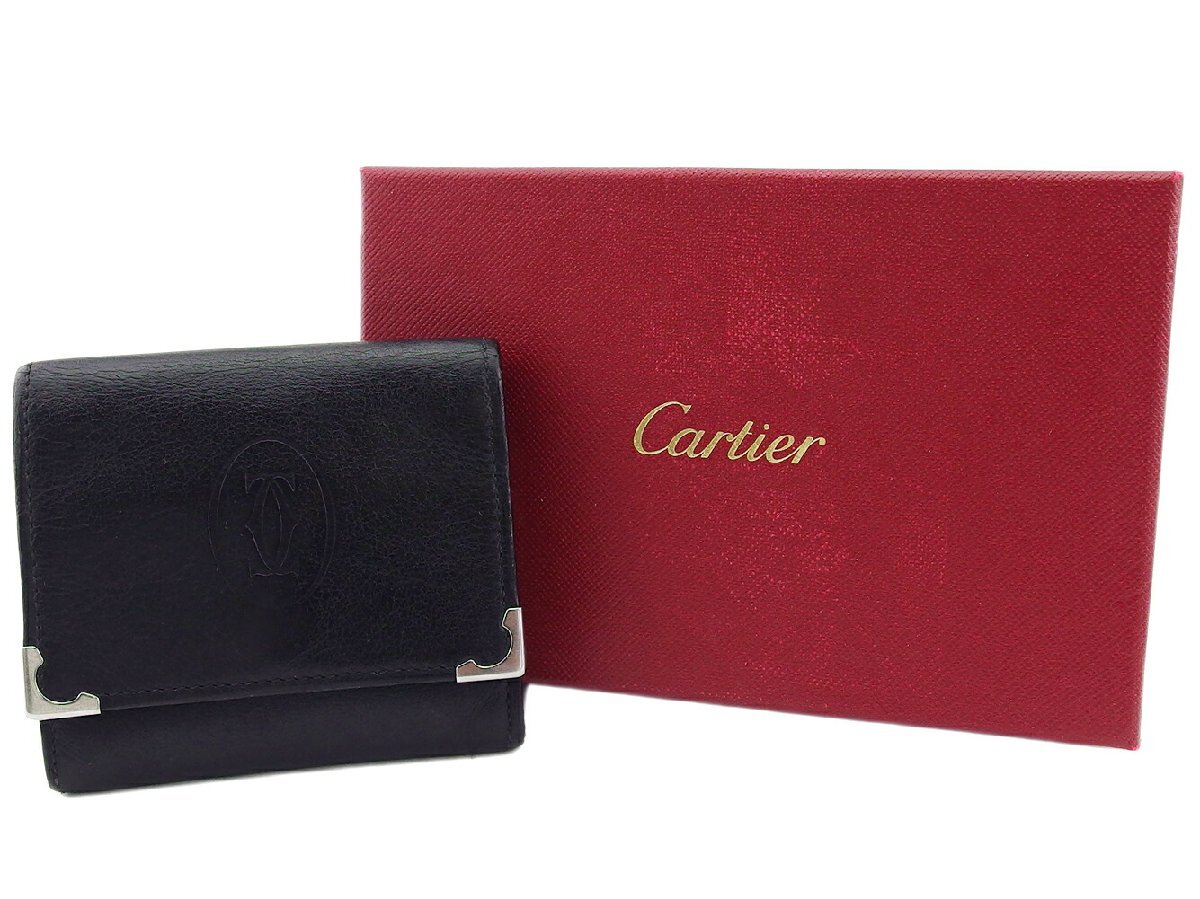 【30%OFFクーポン】カルティエ CARTIER コインケース マストライン ブラック×ボルドー×シルバー レディース 中古_画像6