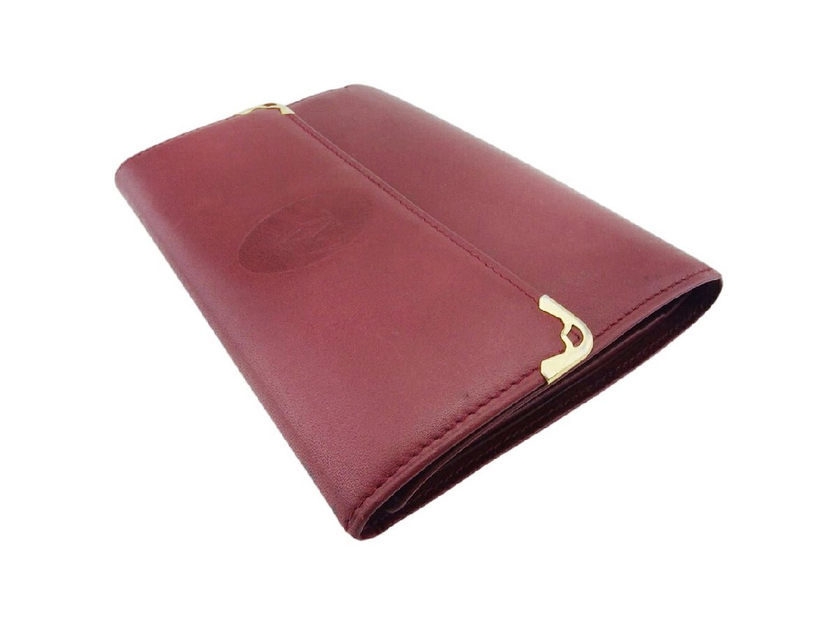 【30%OFFクーポン】カルティエ CARTIER 三つ折り財布 マストライン ボルドー ゴールド レディース 中古_画像2