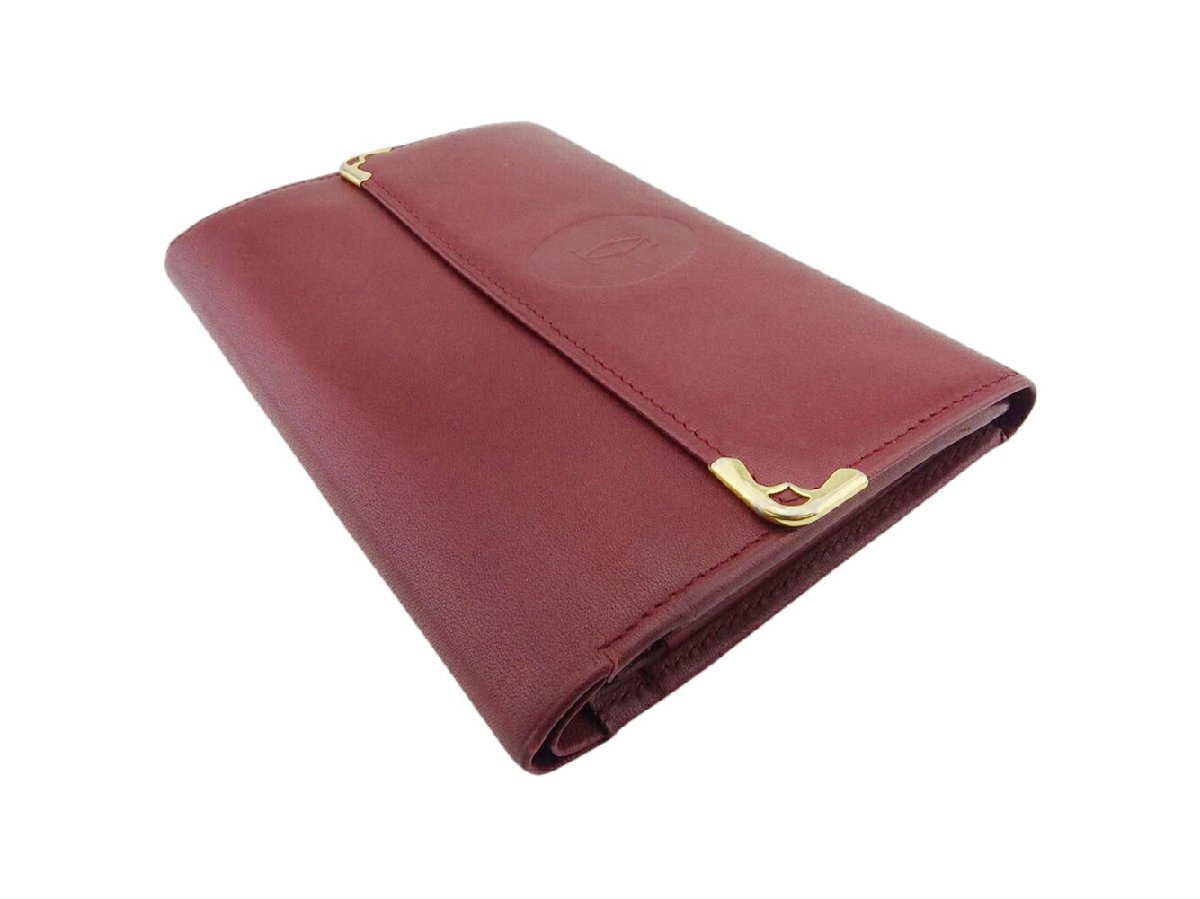 【30%OFFクーポン】カルティエ CARTIER 三つ折り財布 マストライン ボルドー ゴールド レディース 中古_画像3
