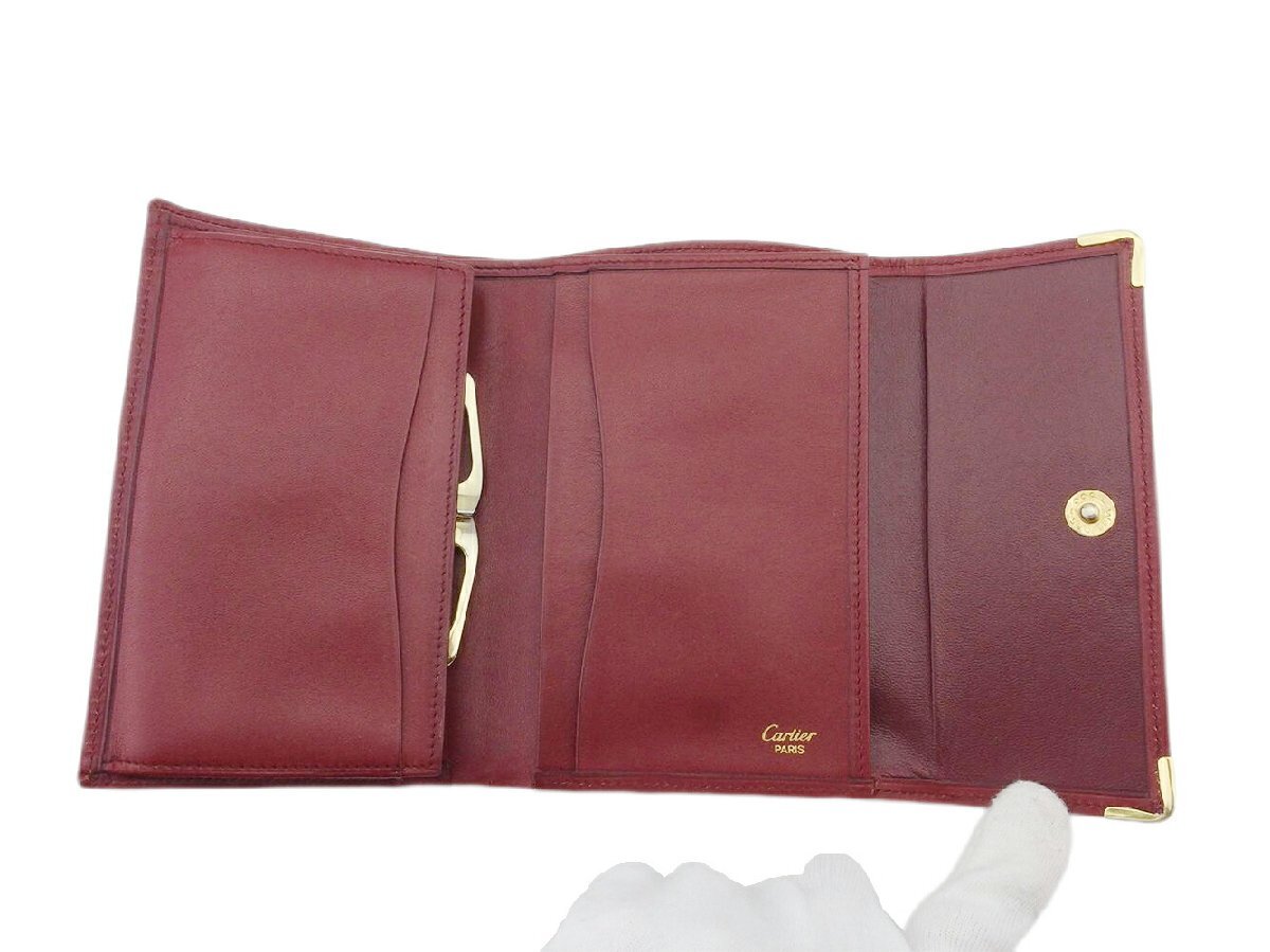 【30%OFFクーポン】カルティエ CARTIER 三つ折り財布 マストライン ボルドー ゴールド レディース 中古_画像4