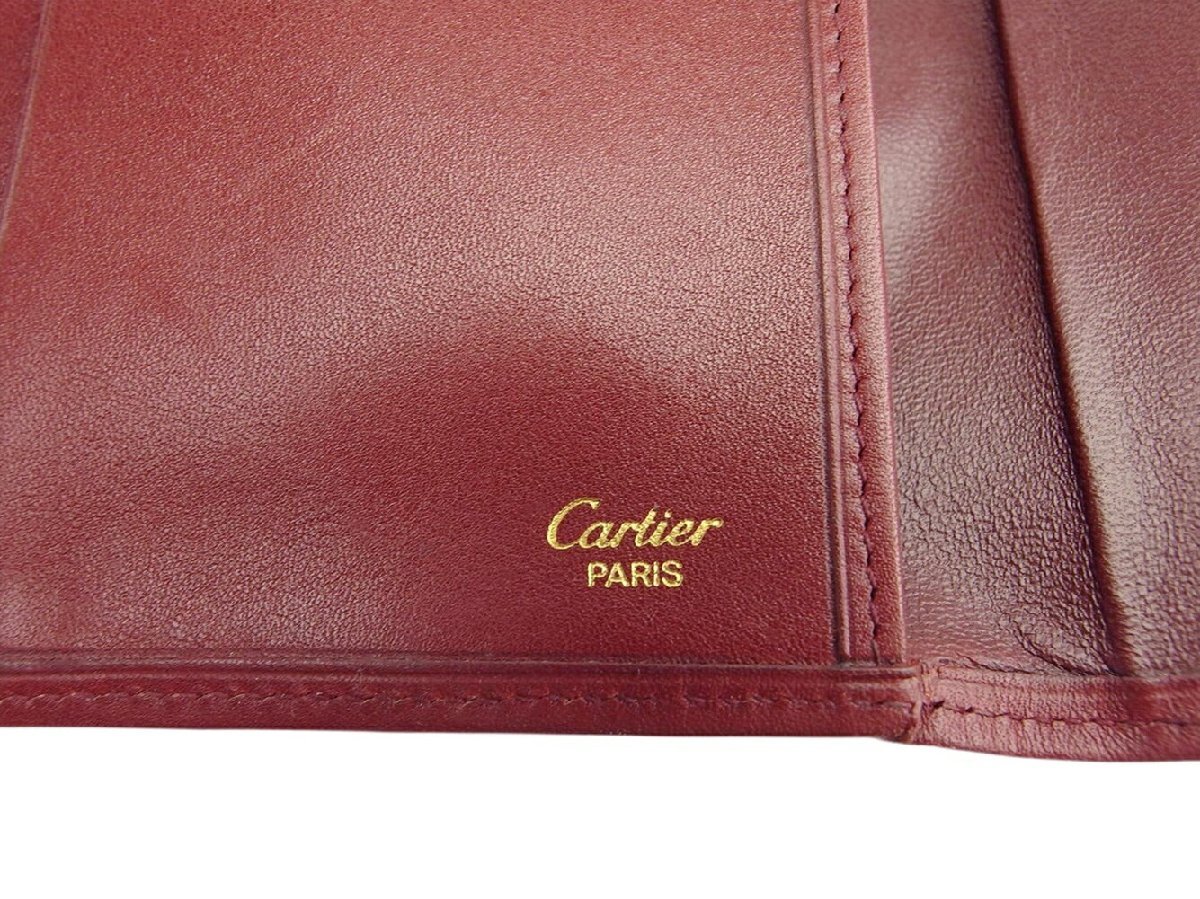 【30%OFFクーポン】カルティエ CARTIER 三つ折り財布 マストライン ボルドー ゴールド レディース 中古_画像8