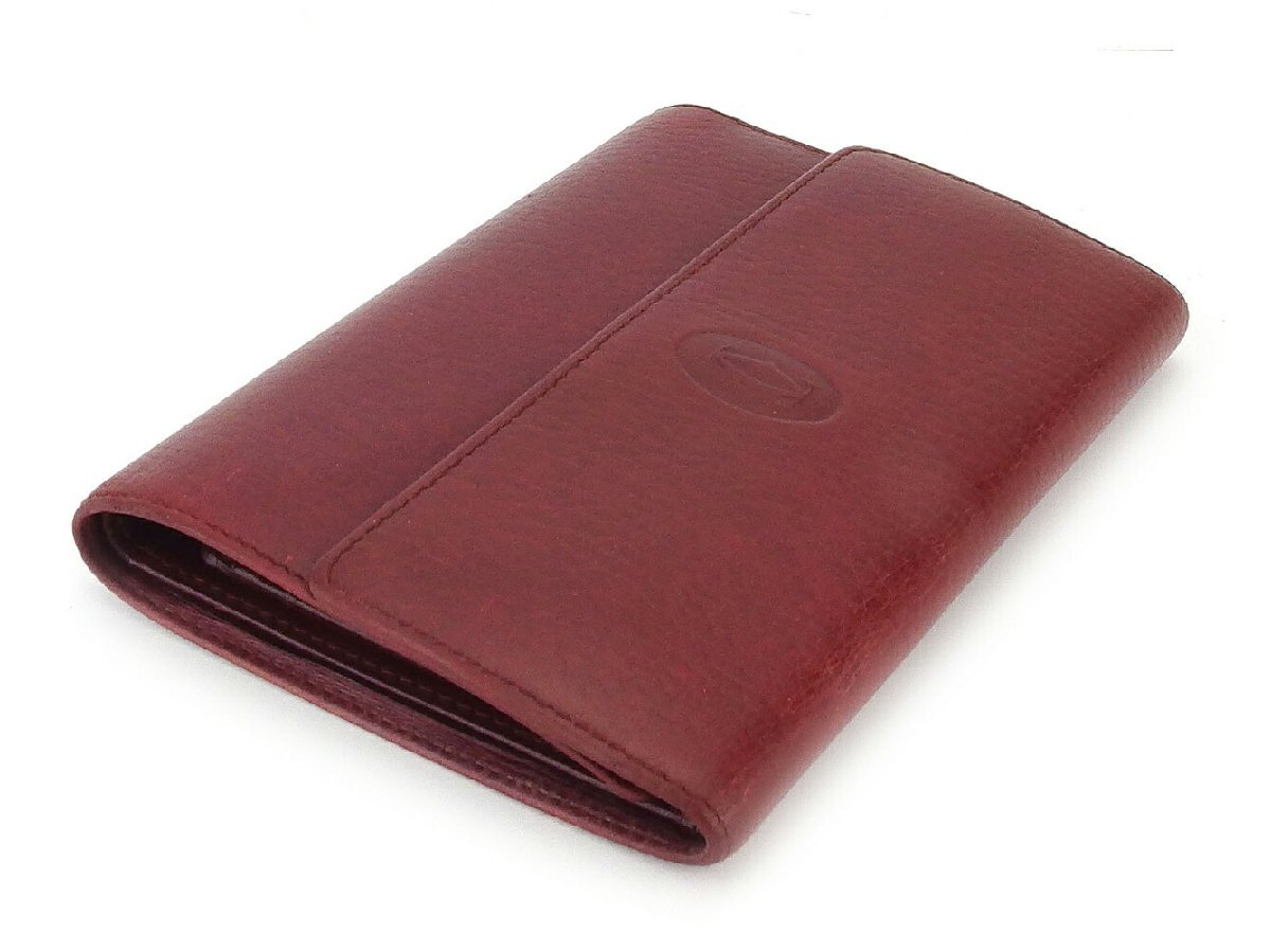 【30%OFFクーポン】カルティエ CARTIER 三つ折り財布 マストライン ボルドー ゴールド レディース 中古_画像2