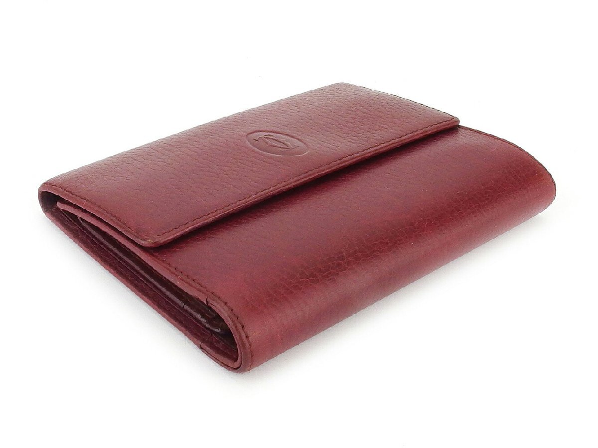 【30%OFFクーポン】カルティエ CARTIER 三つ折り財布 マストライン ボルドー ゴールド レディース 中古_画像3