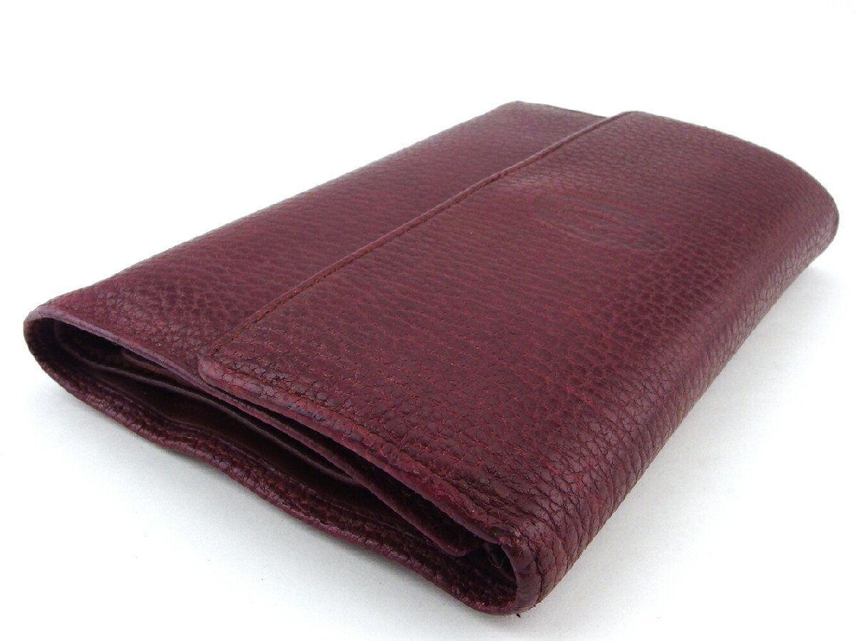 【30%OFFクーポン】カルティエ CARTIER 三つ折り財布 マストライン ボルドー ゴールド レディース 中古_画像2