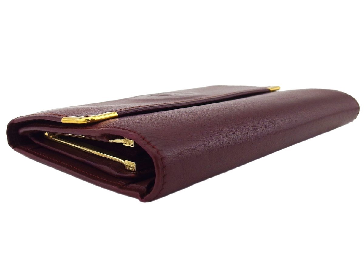 【30%OFFクーポン】カルティエ CARTIER 三つ折り財布 マストライン ボルドー×ゴールド レディース 中古_画像2