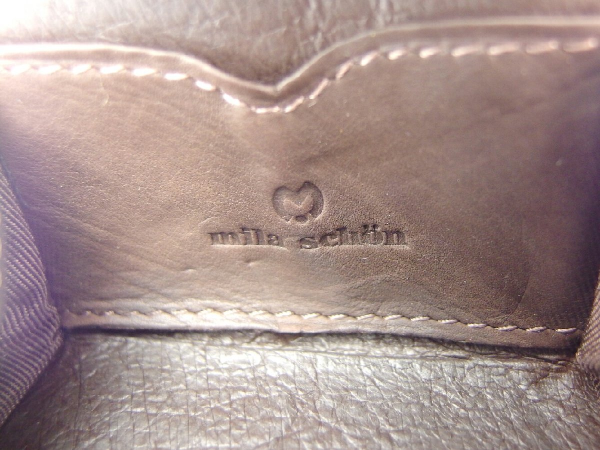 【30%OFFクーポン】ミラショーン mila schon コインケース ロゴ スクエアフォルム ブラウン レディース 中古_画像9