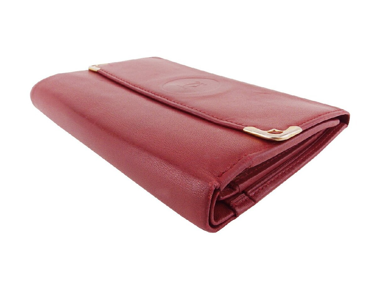 【30%OFFクーポン】カルティエ CARTIER 三つ折り財布 マストライン ボルドー ゴールド レディース 中古_画像2