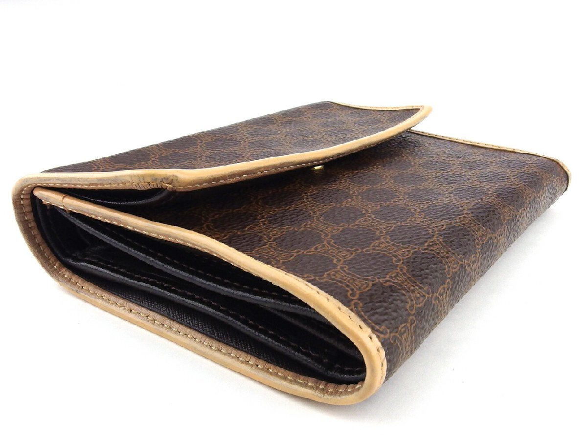 【30%OFFクーポン】セリーヌ CELINE 三つ折り財布 マカダム ブラウン ベージュ レディース 中古_画像3
