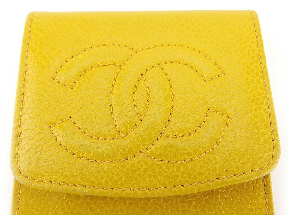 【30%OFFクーポン】シャネル CHANEL ペンケース キャビアスキン×ココマーク イエロー レディース 中古_画像8