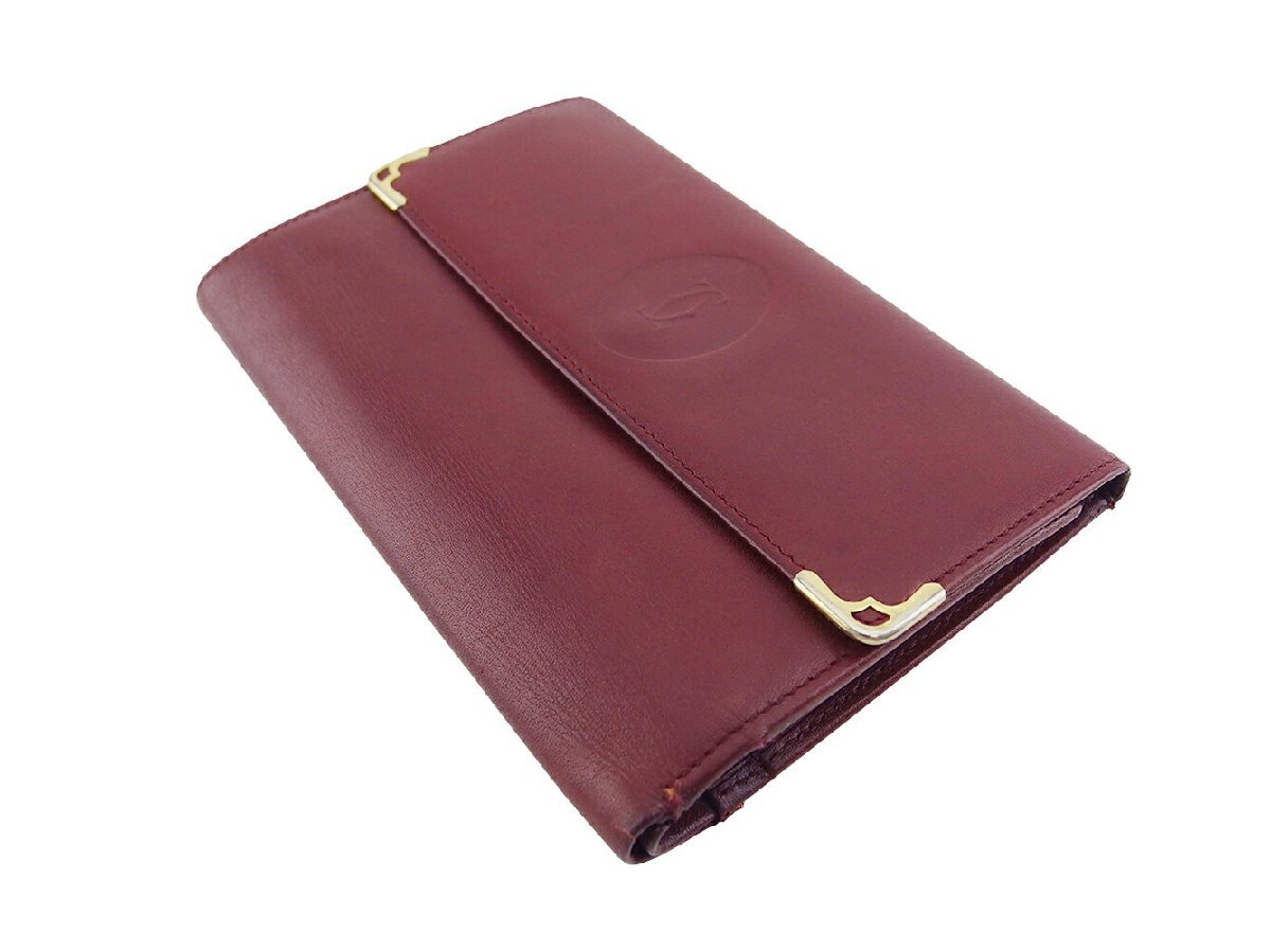 【30%OFFクーポン】カルティエ CARTIER 三つ折り財布 マストライン ボルドー ゴールド レディース 中古_画像3