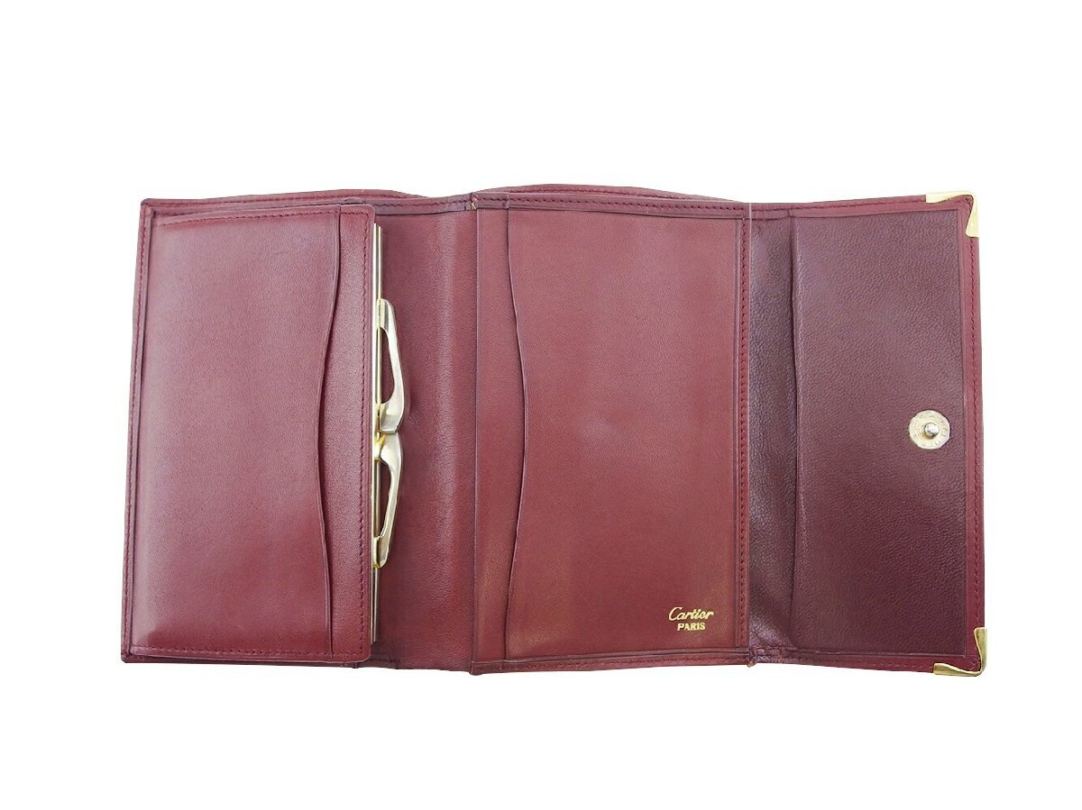 【30%OFFクーポン】カルティエ CARTIER 三つ折り財布 マストライン ボルドー ゴールド レディース 中古_画像4