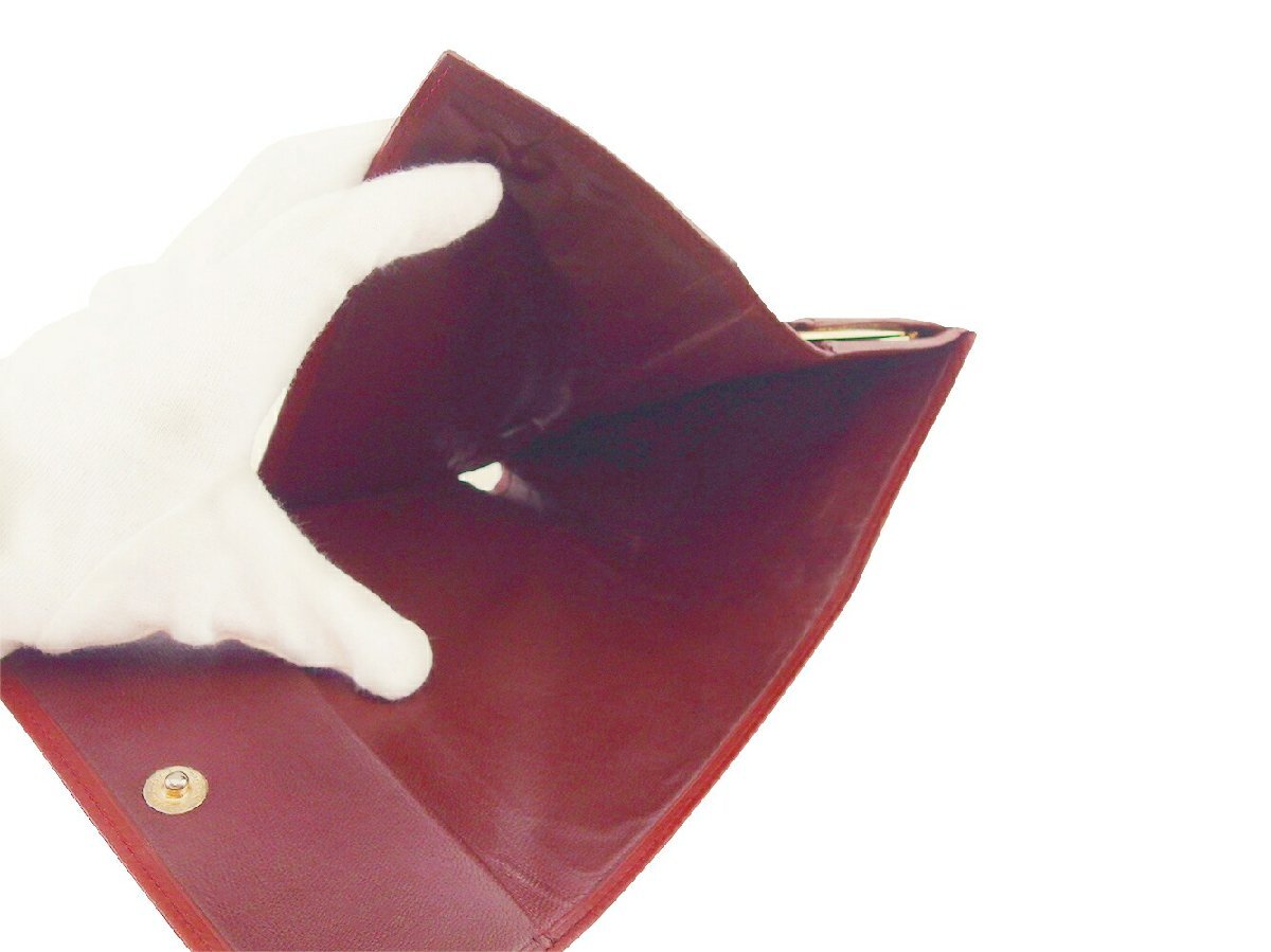 【30%OFFクーポン】カルティエ CARTIER 三つ折り財布 マストライン ボルドー ゴールド レディース 中古_画像5