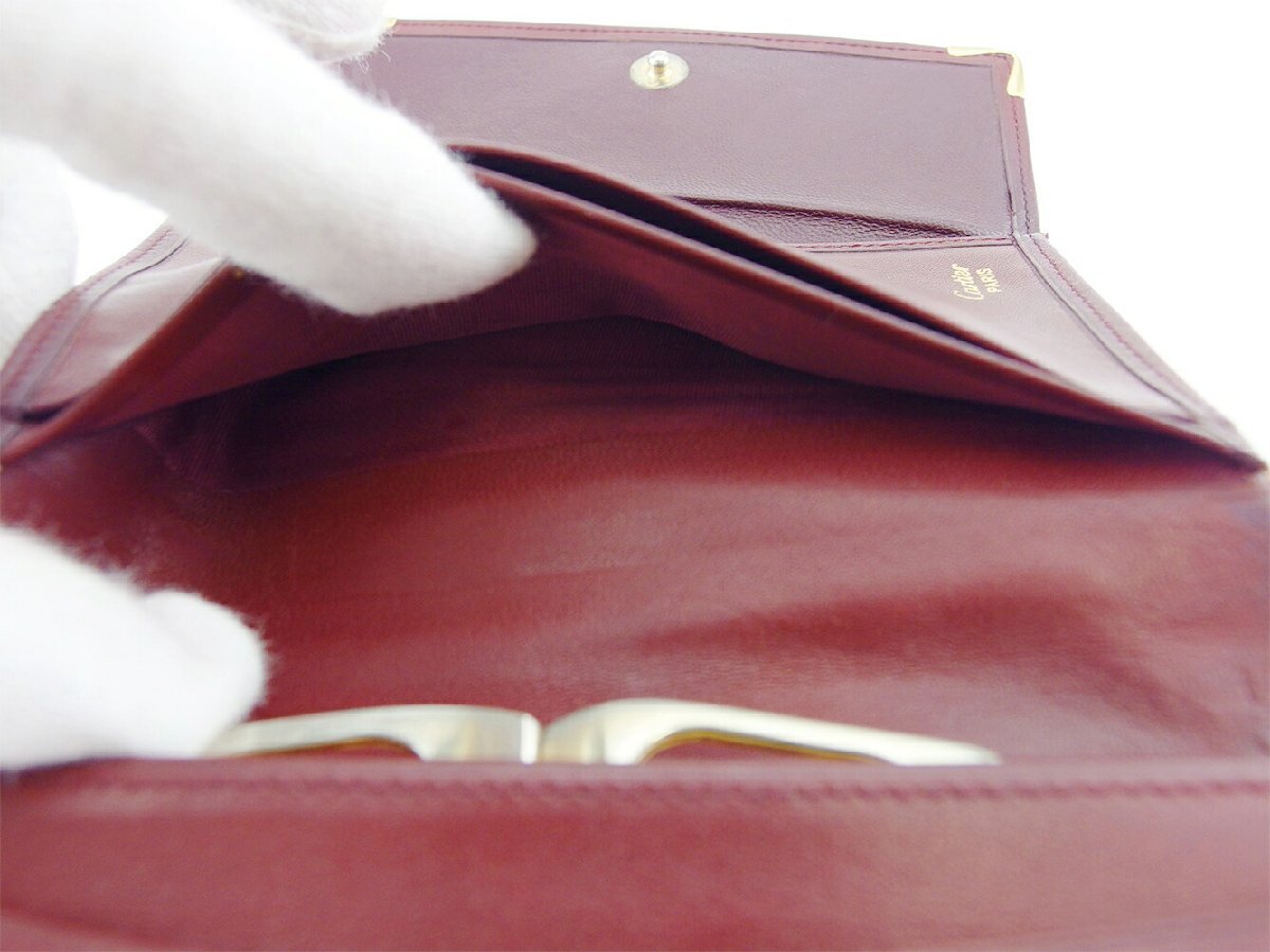 【30%OFFクーポン】カルティエ CARTIER 三つ折り財布 マストライン ボルドー ゴールド レディース 中古_画像7
