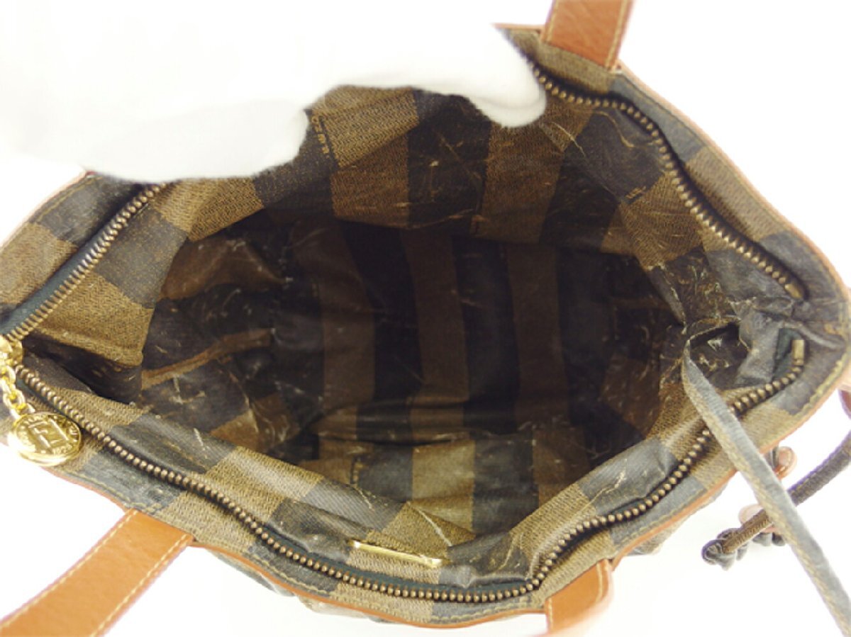 【30%OFFクーポン】フェンディ FENDI トートバッグ ブロックチェック ベージュ ブラック ブラウン レディース 中古_画像5