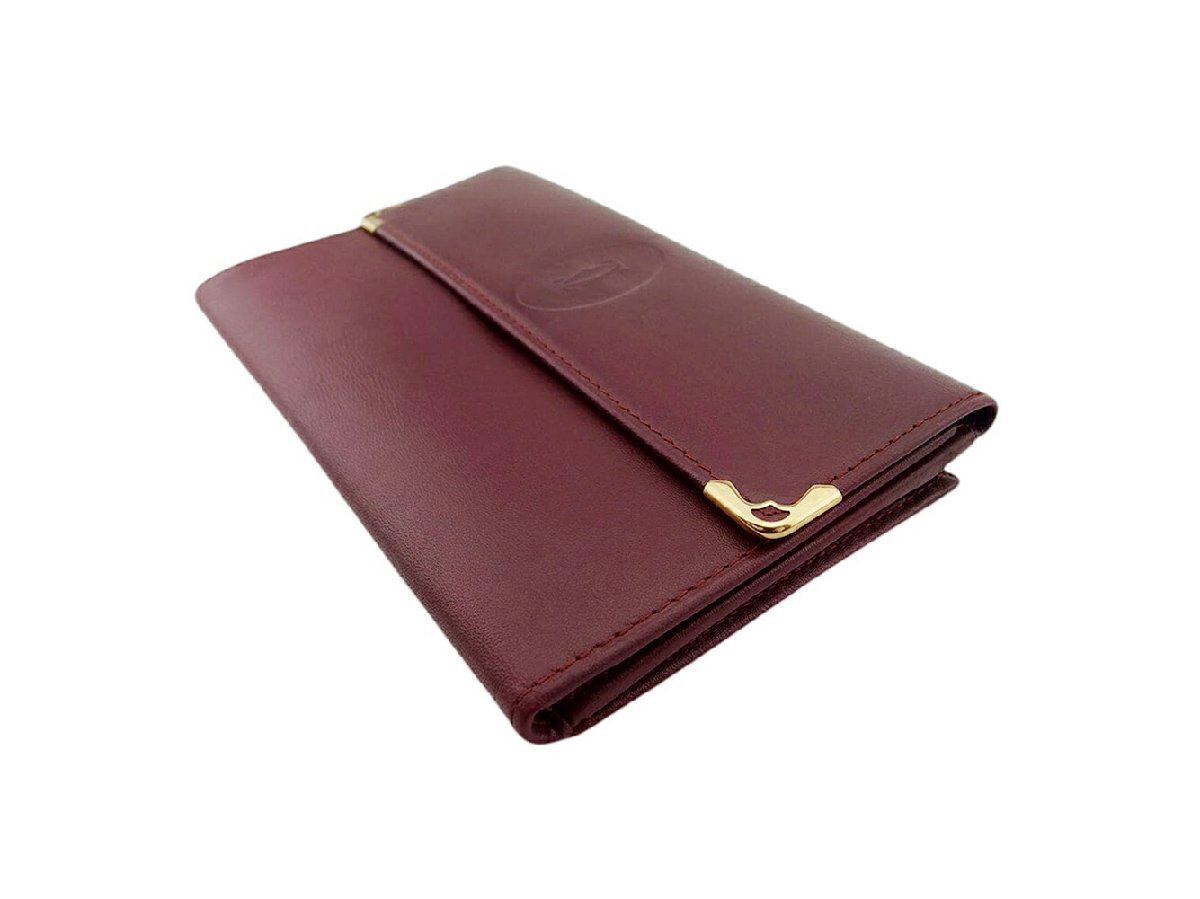 【30%OFFクーポン】カルティエ CARTIER 三つ折り財布 マストライン ボルドー レディース 中古_画像3