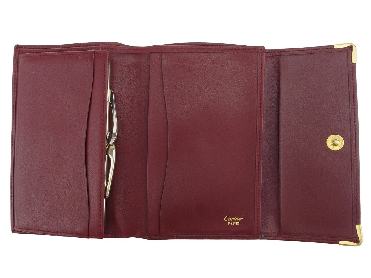 【30%OFFクーポン】カルティエ CARTIER 三つ折り財布 マストライン ボルドー ゴールド レディース 中古_画像4