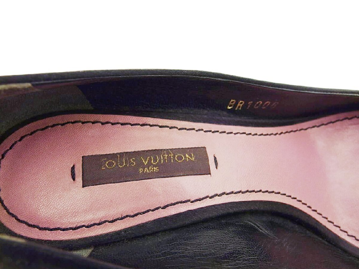 【30%OFFクーポン】ルイ・ヴィトン LOUIS VUITTON パンプス リボン ♯34 オープントゥ ハイヒール ブラック レディース 中古_画像8
