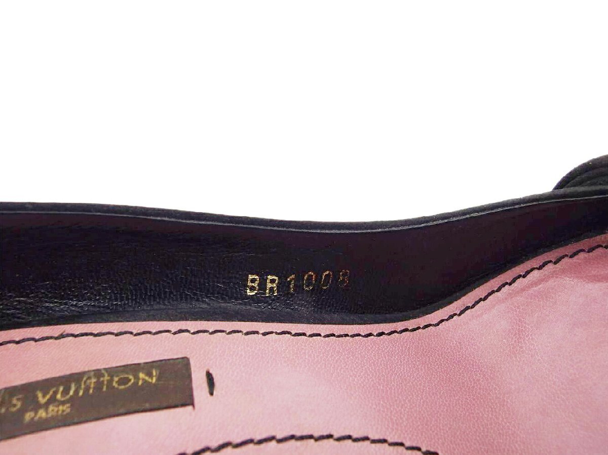 【30%OFFクーポン】ルイ・ヴィトン LOUIS VUITTON パンプス リボン ♯34 オープントゥ ハイヒール ブラック レディース 中古_画像10