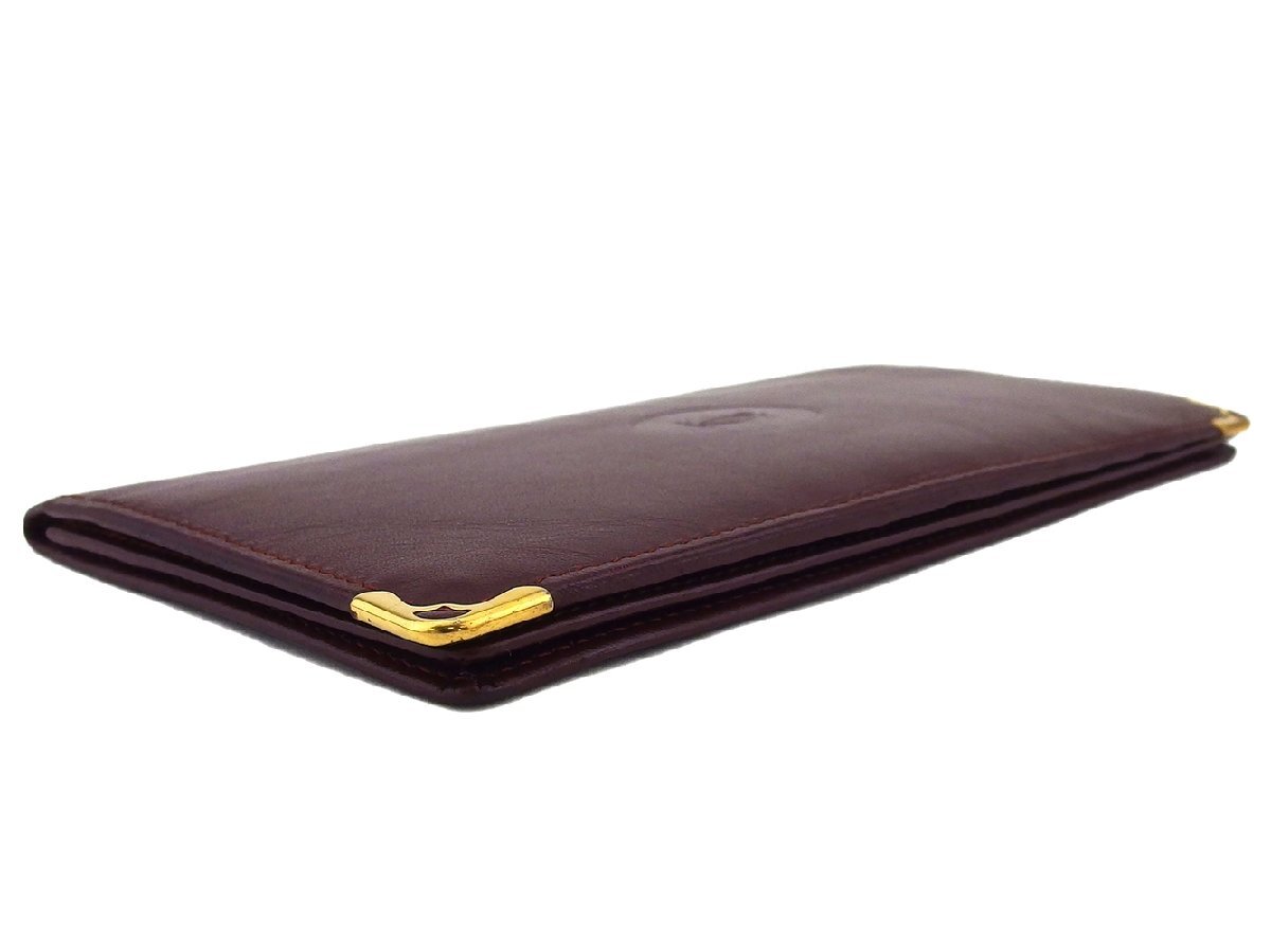 【30%OFFクーポン】カルティエ CARTIER 札入れ マストライン ボルドー×ゴールド レディース 中古_画像2