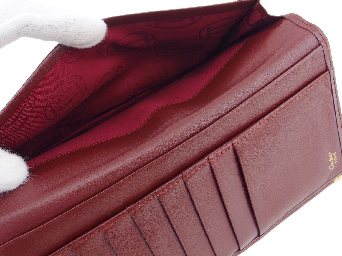 【30%OFFクーポン】カルティエ CARTIER 札入れ マストライン ボルドー×ゴールド レディース 中古_画像5