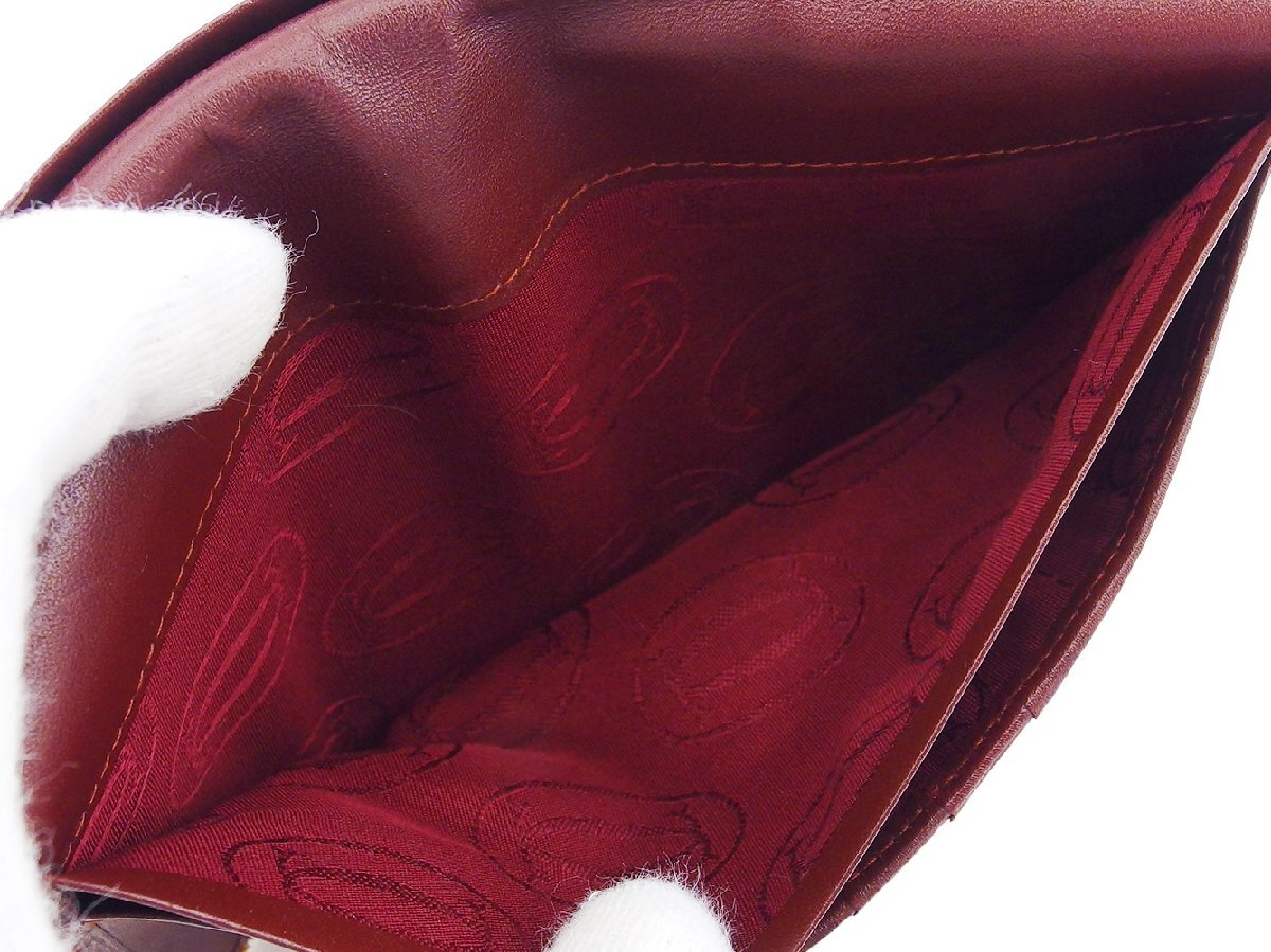【30%OFFクーポン】カルティエ CARTIER 札入れ マストライン ボルドー×ゴールド レディース 中古_画像6