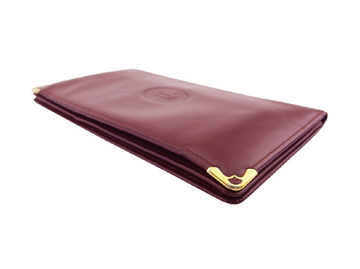 【30%OFFクーポン】カルティエ CARTIER 札入れ マストライン ボルドー×ゴールド レディース 中古_画像2
