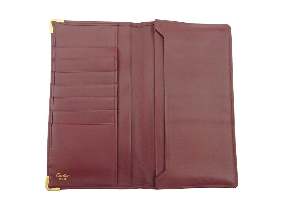 【30%OFFクーポン】カルティエ CARTIER 札入れ マストライン ボルドー×ゴールド レディース 中古_画像4