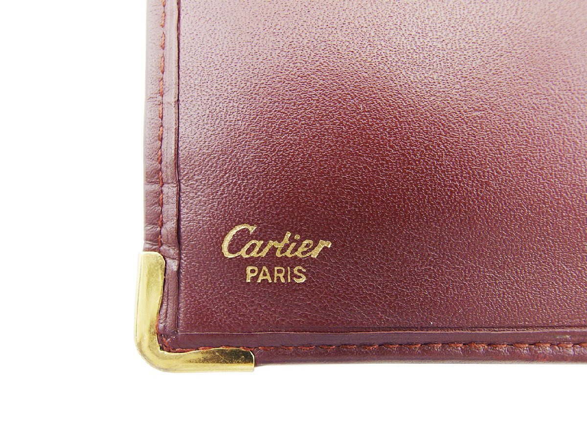 【30%OFFクーポン】カルティエ CARTIER 札入れ マストライン ボルドー×ゴールド レディース 中古_画像9