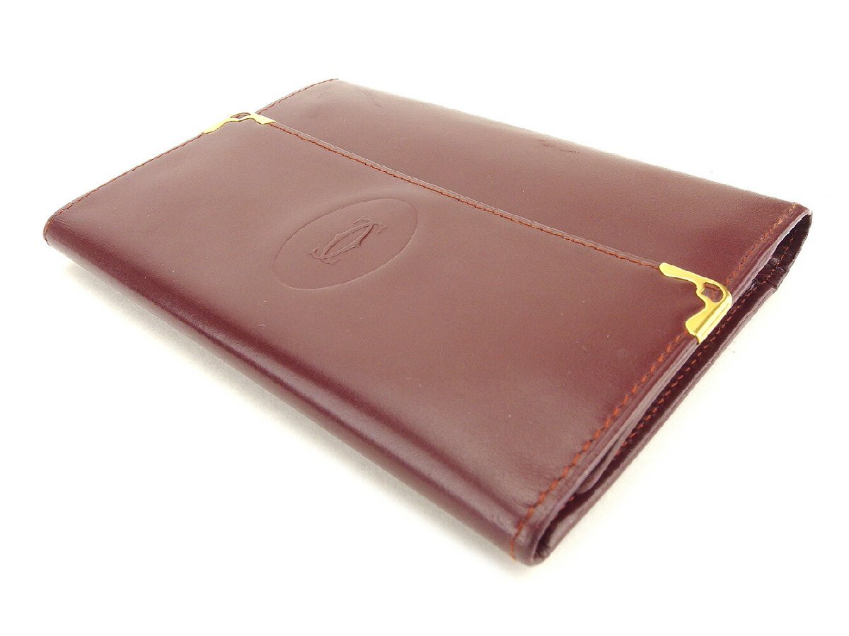 【30%OFFクーポン】カルティエ CARTIER 三つ折り財布 マストライン ボルドー ゴールド レディース 中古_画像3