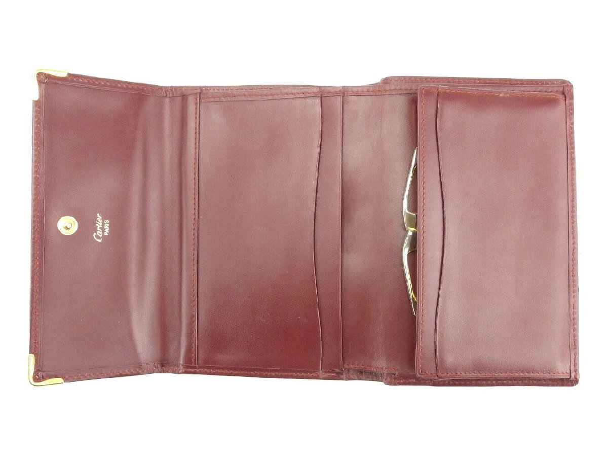 【30%OFFクーポン】カルティエ CARTIER 三つ折り財布 マストライン ボルドー ゴールド レディース 中古_画像4