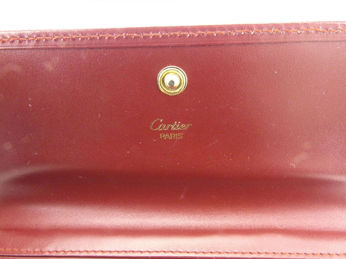 【30%OFFクーポン】カルティエ CARTIER 三つ折り財布 マストライン ボルドー ゴールド レディース 中古_画像9