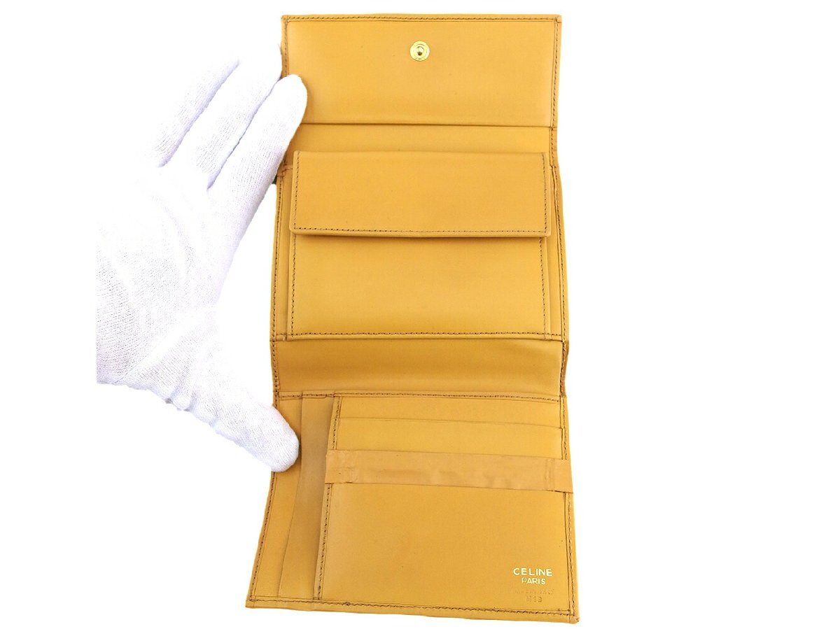 セリーヌ CELINE 三つ折り財布 マカダム ブラウン ベージュ レディース 中古_画像4