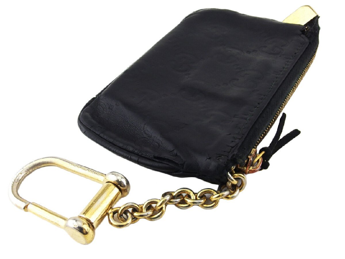 グッチ GUCCI コインケース グッチシマ ブラック ゴールド レディース 中古_画像3