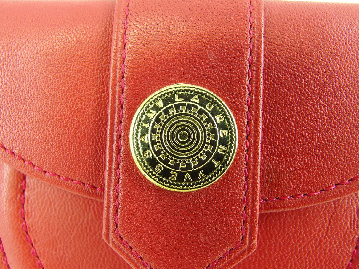 【30%OFFクーポン】サンローラン SAINT LAURENT コインケース ロゴボタン レッド ゴールド レディース 中古_画像4
