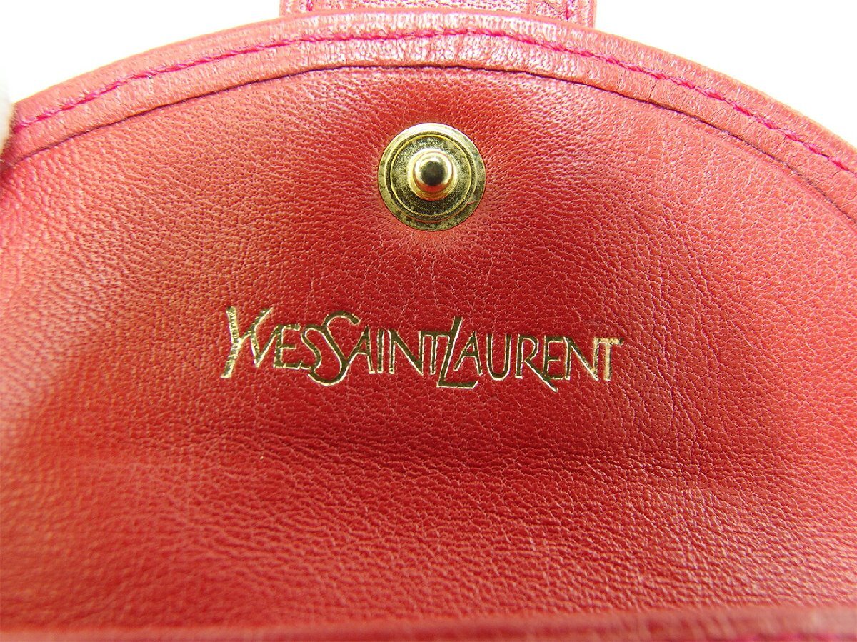 【30%OFFクーポン】サンローラン SAINT LAURENT コインケース ロゴボタン レッド ゴールド レディース 中古_画像9