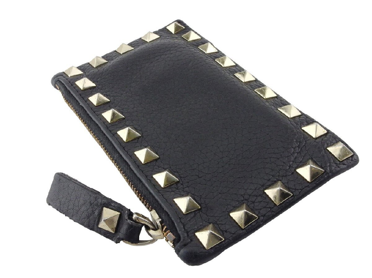 【30%OFFクーポン】ヴァレンティノ VALENTINO コインケース ロックスタッズ ブラック ゴールド レディース 中古_画像2