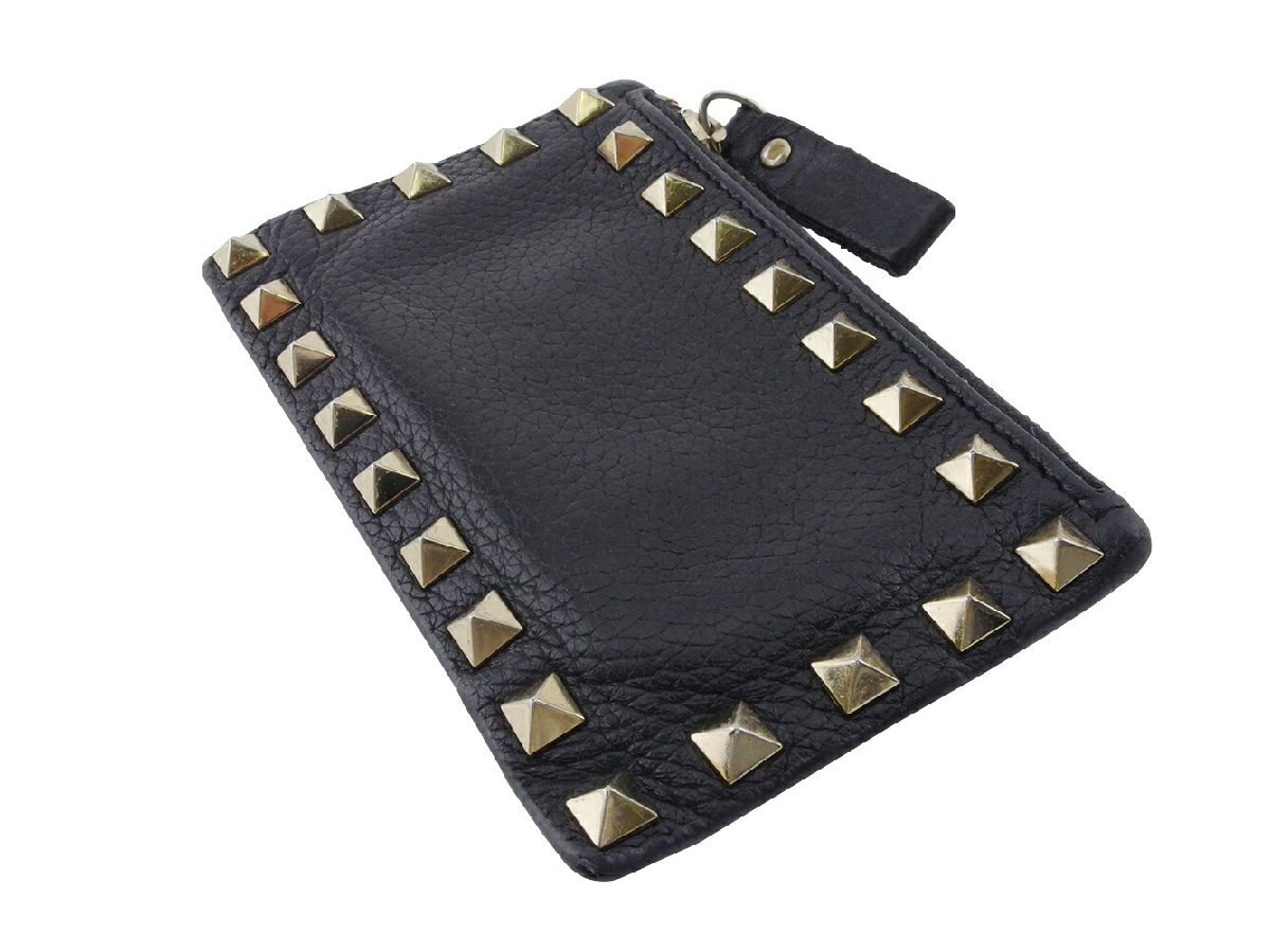 【30%OFFクーポン】ヴァレンティノ VALENTINO コインケース ロックスタッズ ブラック ゴールド レディース 中古_画像3