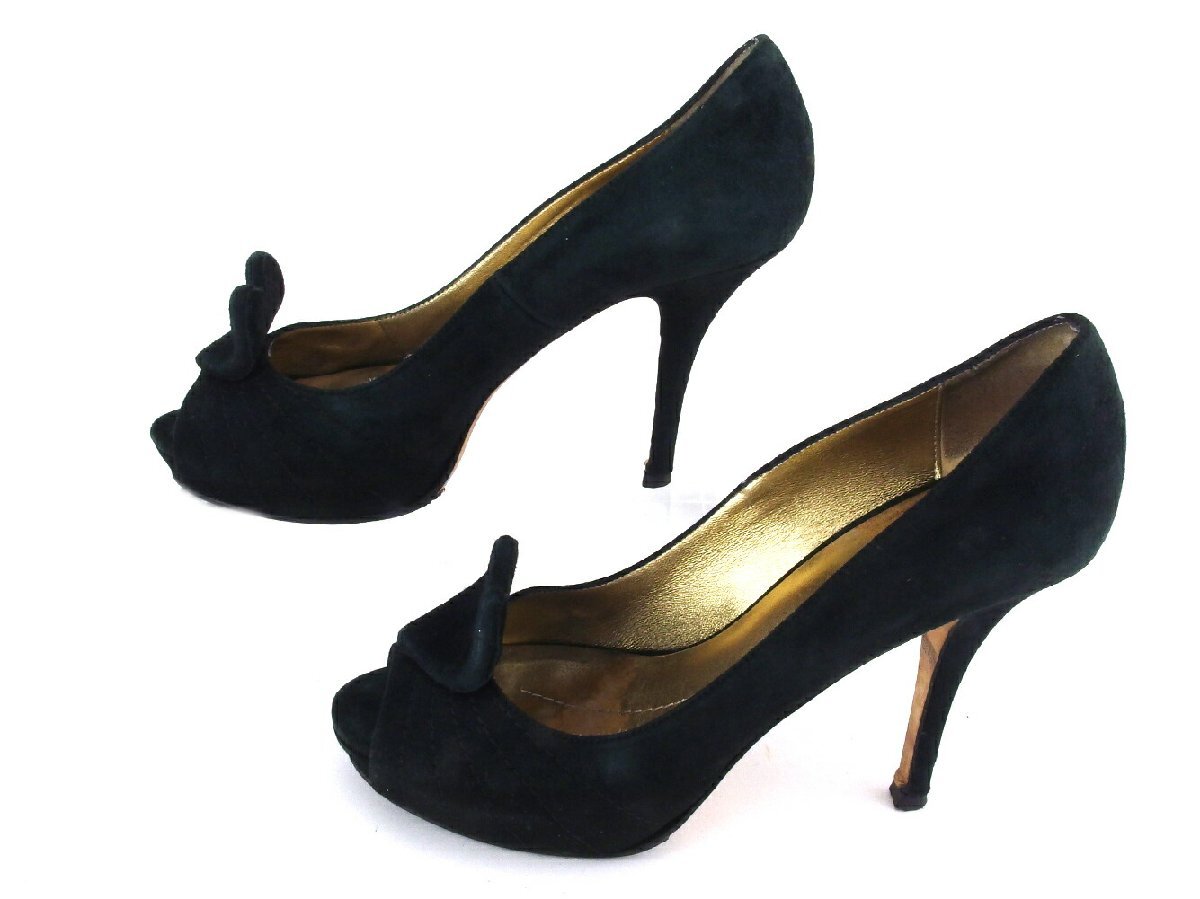 【30%OFFクーポン】ケイトスペード Kate Spade パンプス ハートモチーフ ♯6ハーフC オープントゥ ハイヒール ブラック レディース 中古_画像4