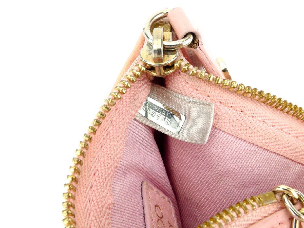 【30%OFFクーポン】ジミーチュウ JIMMY CHOO コインケース スタッズ ピンク レディース 中古_画像9