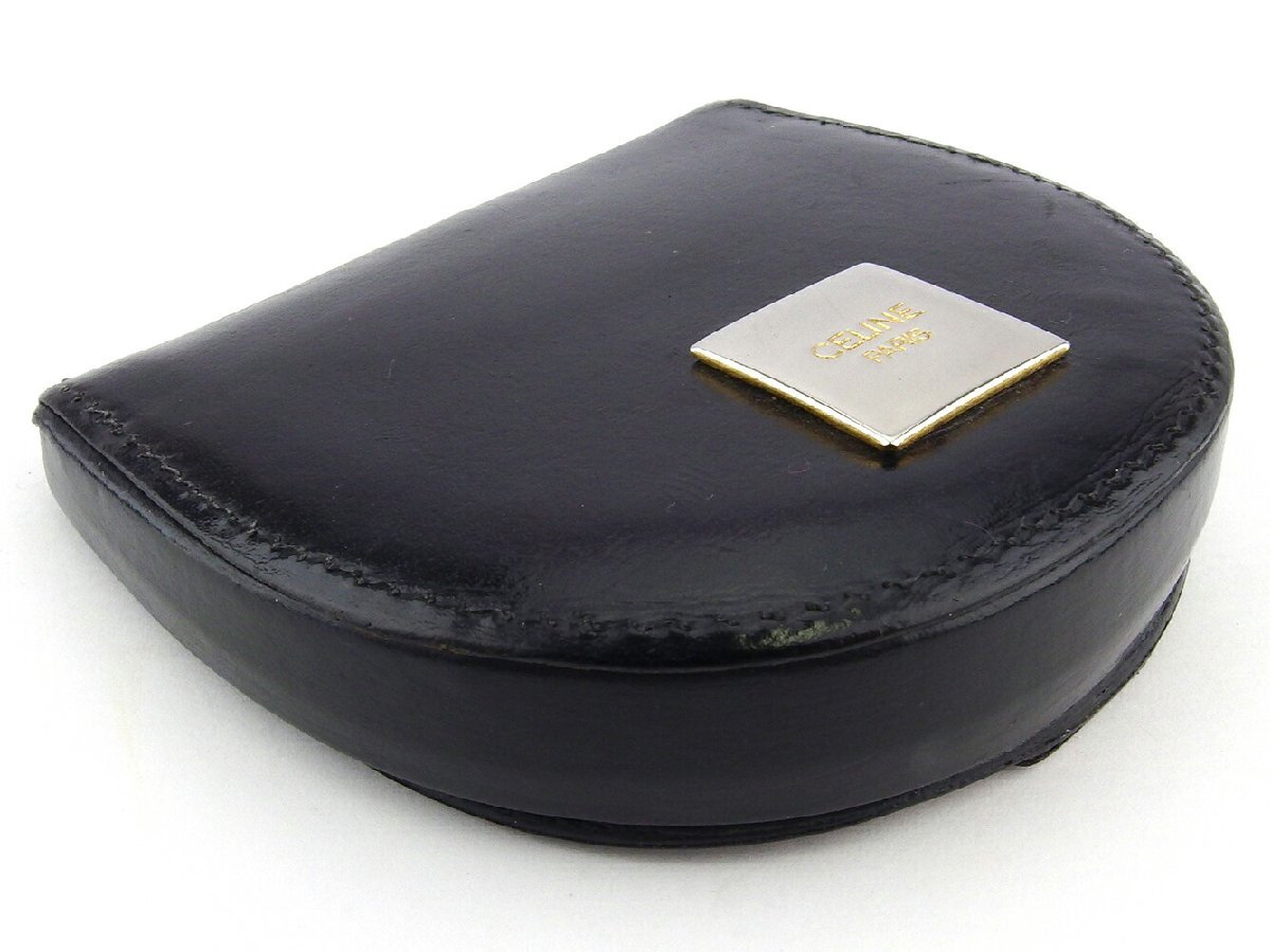 【30%OFFクーポン】セリーヌ CELINE コインケース ロゴプレート ブラック シルバー ゴールド レディース 中古_画像3