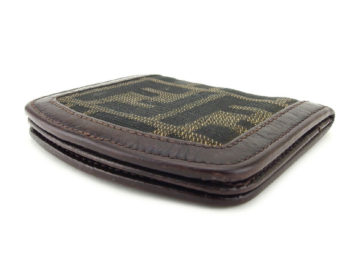 【30%OFFクーポン】フェンディ FENDI コインケース ズッカ ブラック ベージュ ブラウン レディース 中古_画像2