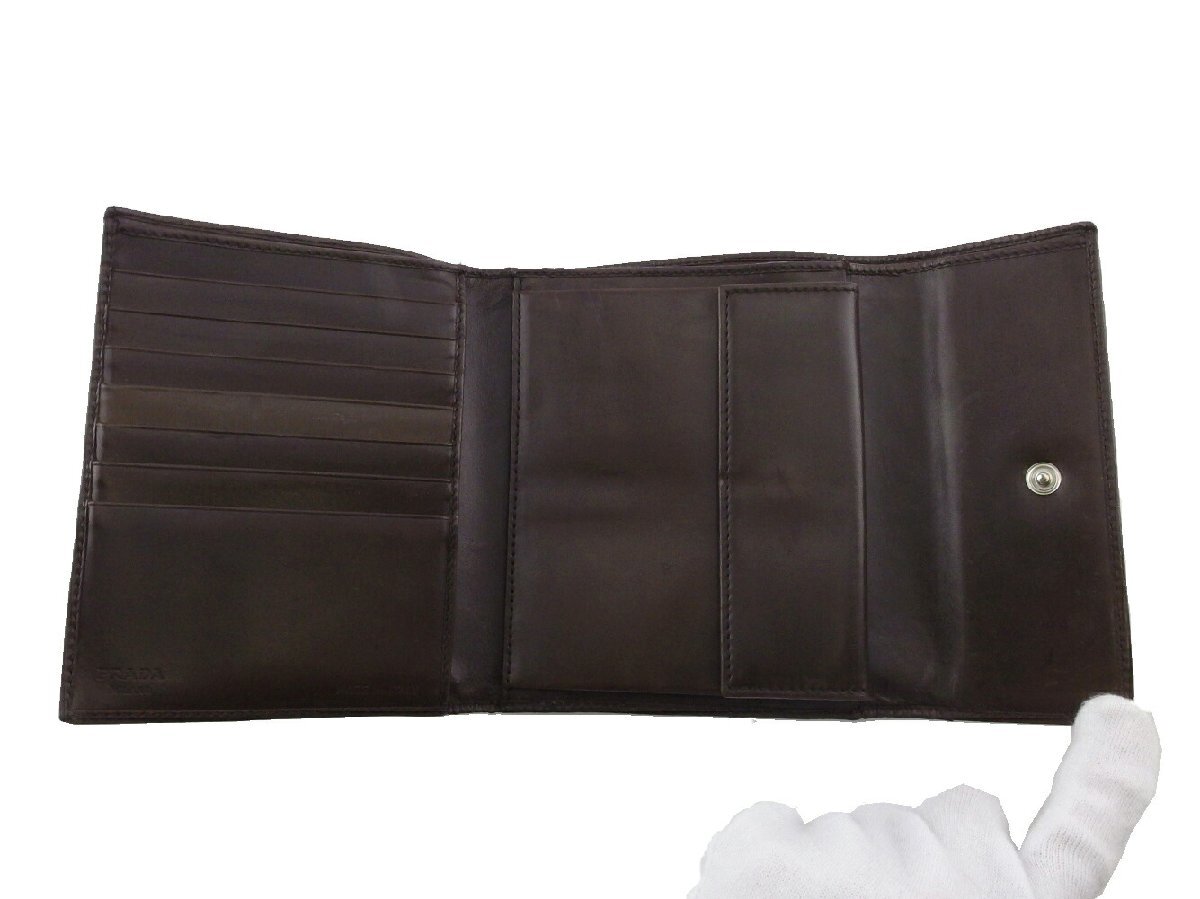【30%OFFクーポン】プラダ PRADA 三つ折り財布 ロゴ ブラウン レディース 中古_画像4
