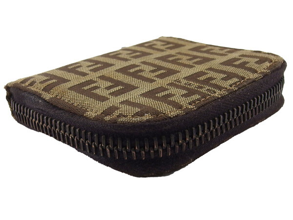 【30%OFFクーポン】フェンディ FENDI コインケース ズッカ ベージュ×ブラウン レディース 中古_画像2