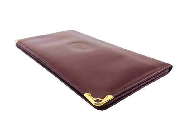 【30%OFFクーポン】カルティエ CARTIER 札入れ マストライン ボルドー×ゴールド レディース 中古_画像3