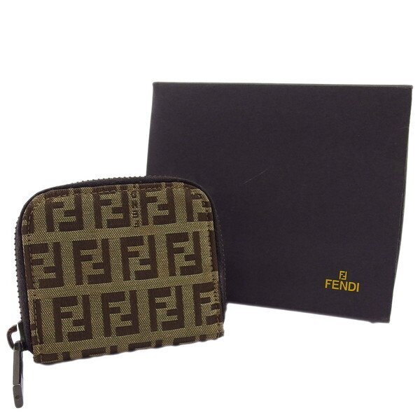 【30%OFFクーポン】フェンディ FENDI コインケース ズッカ ベージュ×ブラウン レディース 中古_画像1